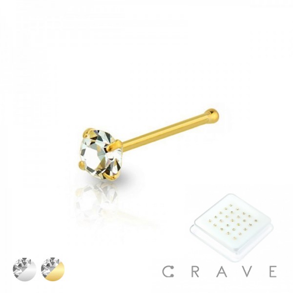 CLEAR ROUND CZ PRONG SET NOSE BONE PACKAGE 316L SURGICAL STEEL